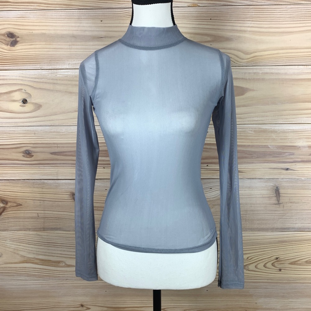 Double Agent Mesh Top Womens Small Grey Y2K Emo Long Sleeve Sheer Layering